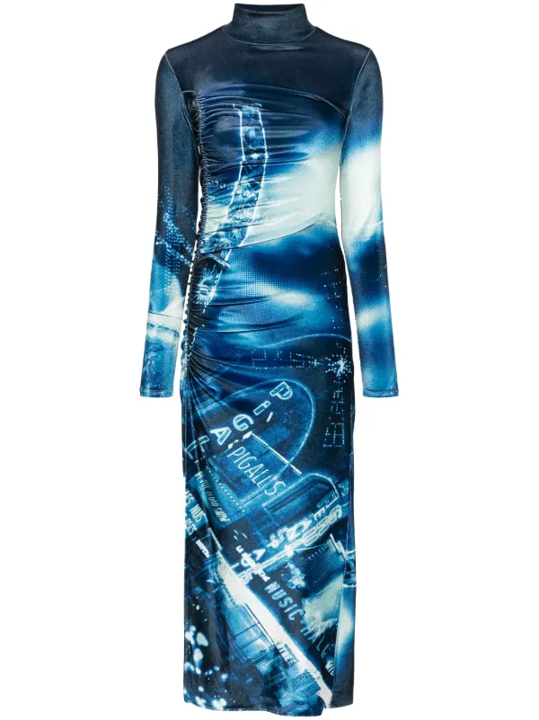 Jean Paul Gaultier Pigalle-print Velvet Dress in Blue