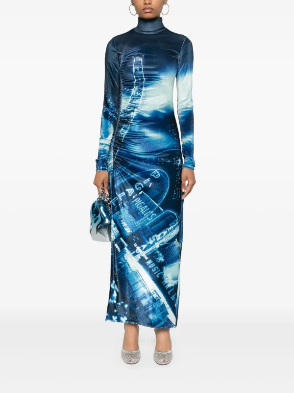 Jean Paul Gaultier Pigalle-print Velvet Dress | Blue | FARFETCH