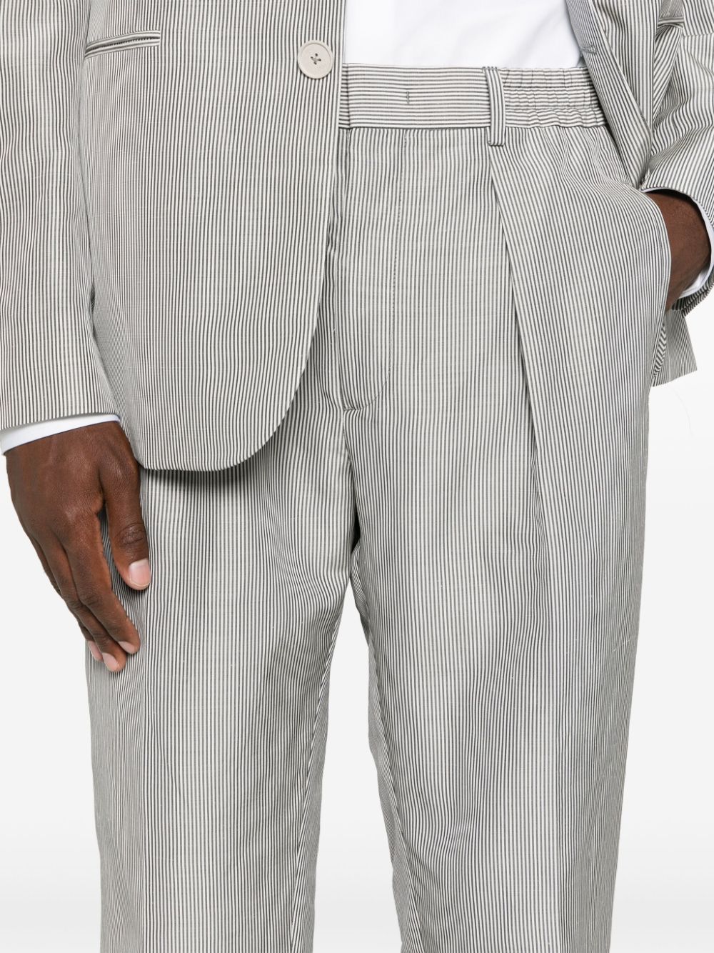 Shop Fendi Tapered-leg Striped Trousers In Grey