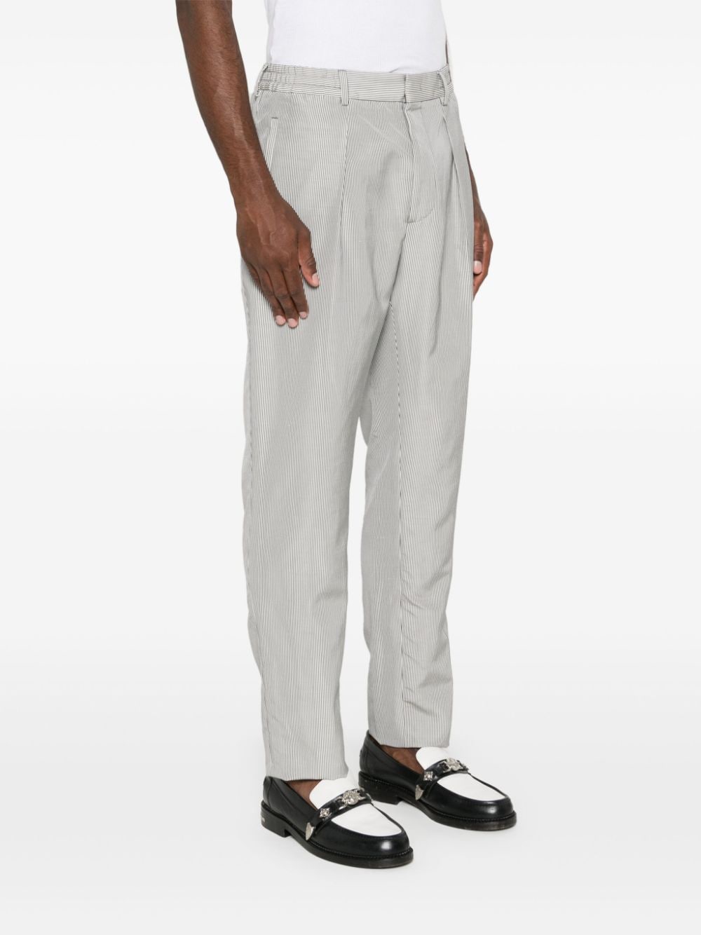 Shop Fendi Tapered-leg Striped Trousers In Grey