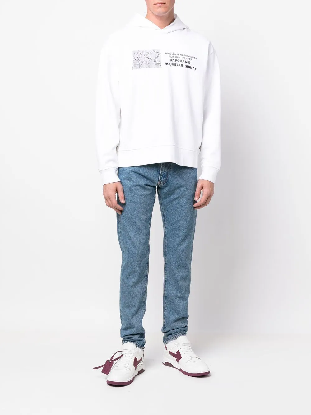 Off-white Diag-stripe Print Slim Fit Jeans In 4901 Medium Blue White