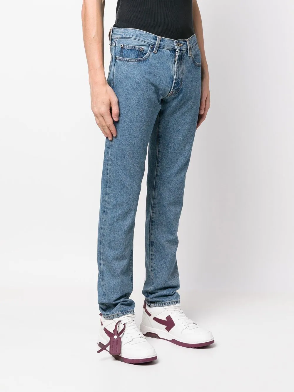 Off-white Diag-stripe Print Slim Fit Jeans In 4901 Medium Blue White