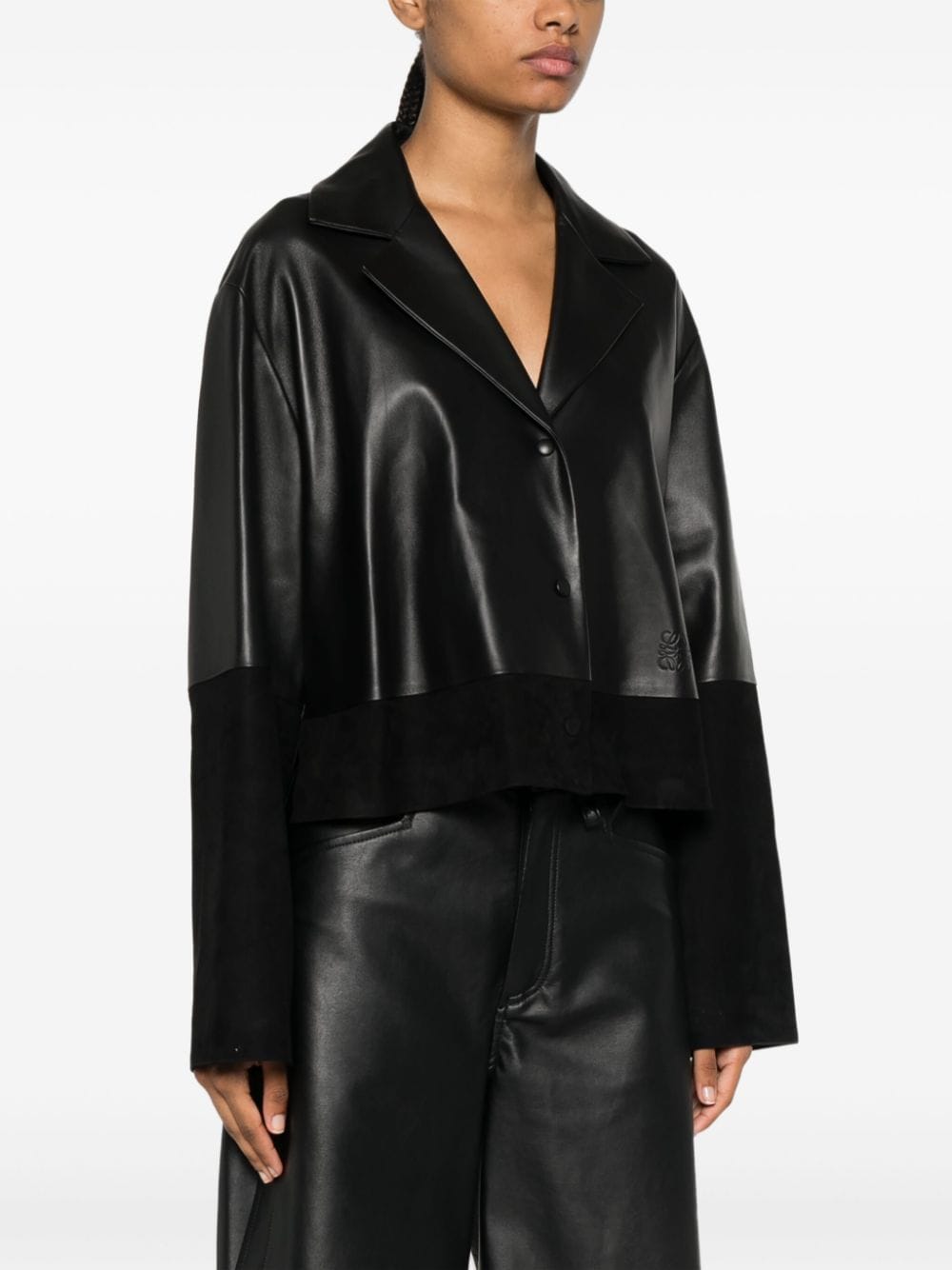 Shop Loewe Anagram-debossed Leather Blazer In Black