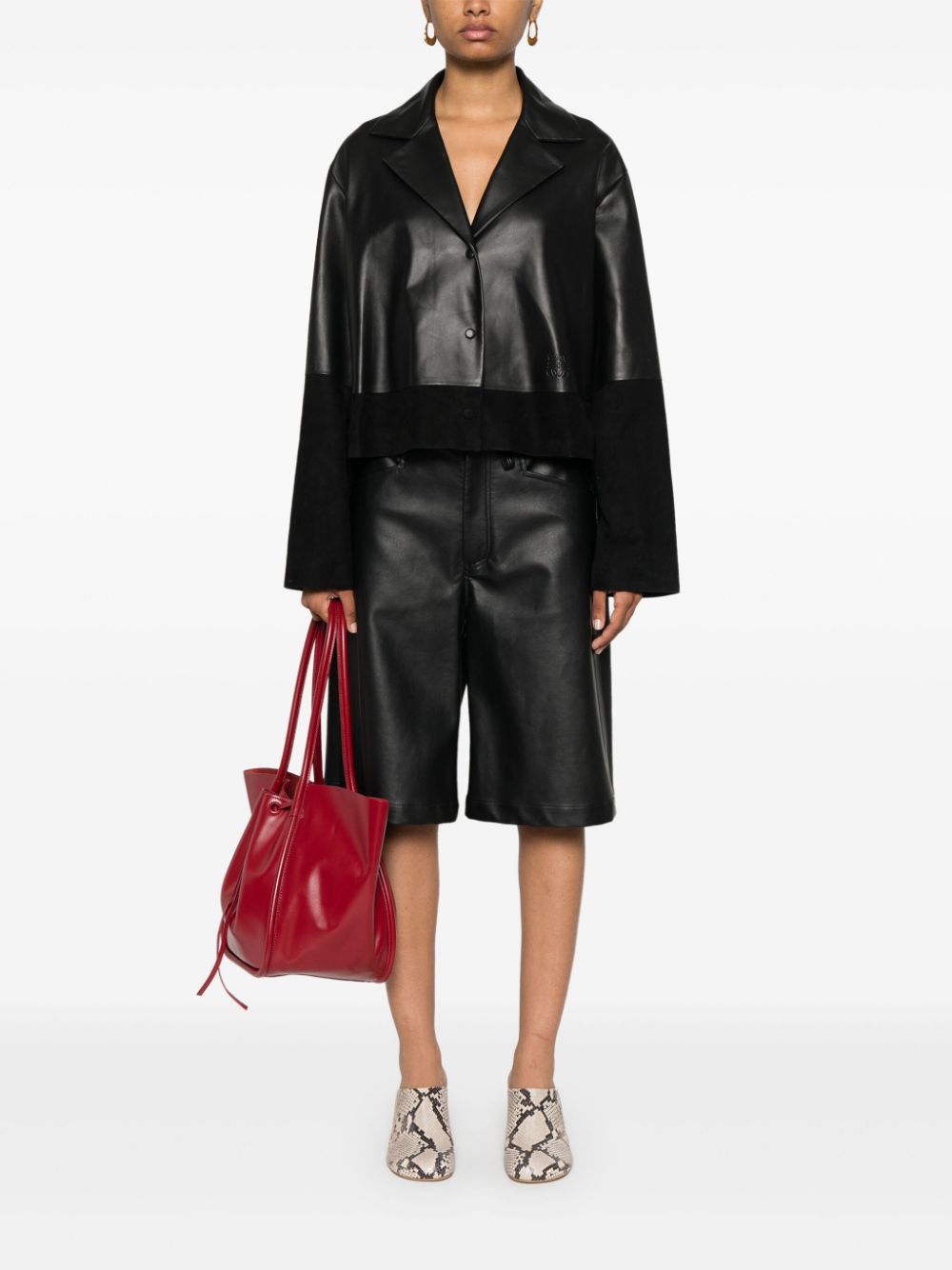 Shop Loewe Anagram-debossed Leather Blazer In Black