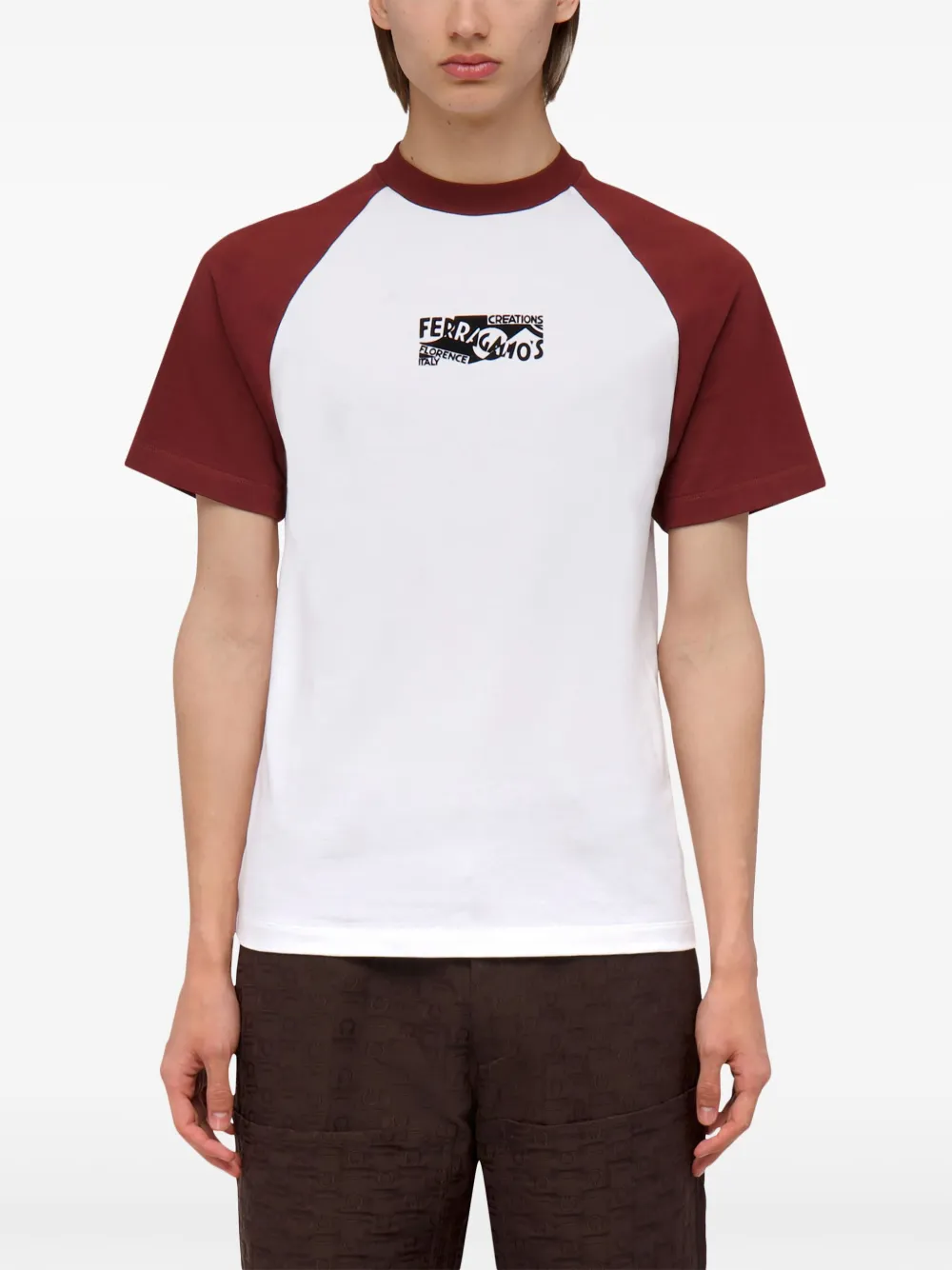 Ferragamo Flock Print Cotton T-shirt In White/bordeaux