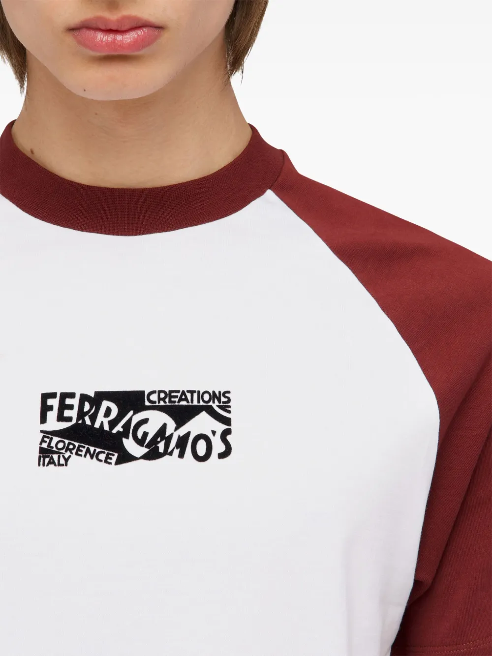 Ferragamo Flock Print Cotton T-shirt In White/bordeaux