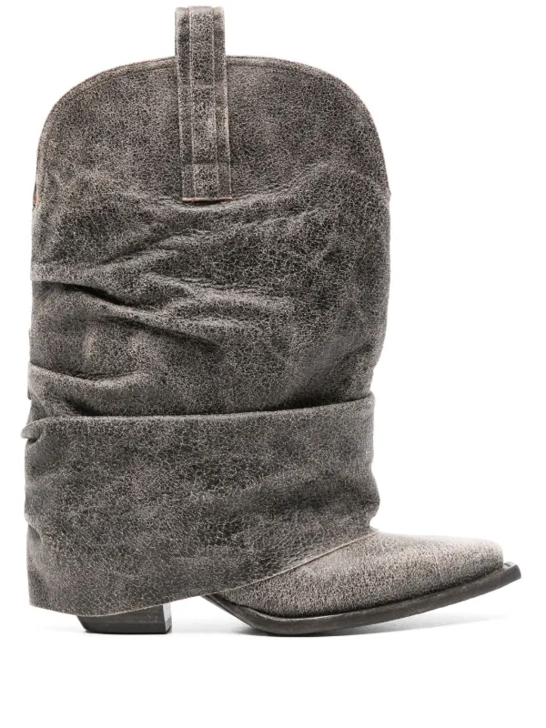 R13 Cracked-effect Leather Boots in Black