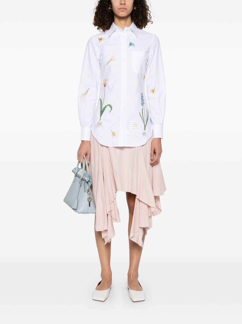 Thom Browne floral-embroidery cotton shirt - White