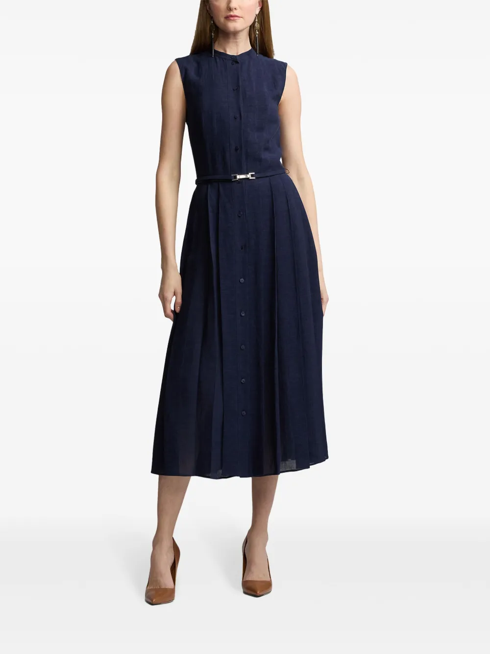 Ralph Lauren Collection Mouwloze jurk met ceintuur Blauw