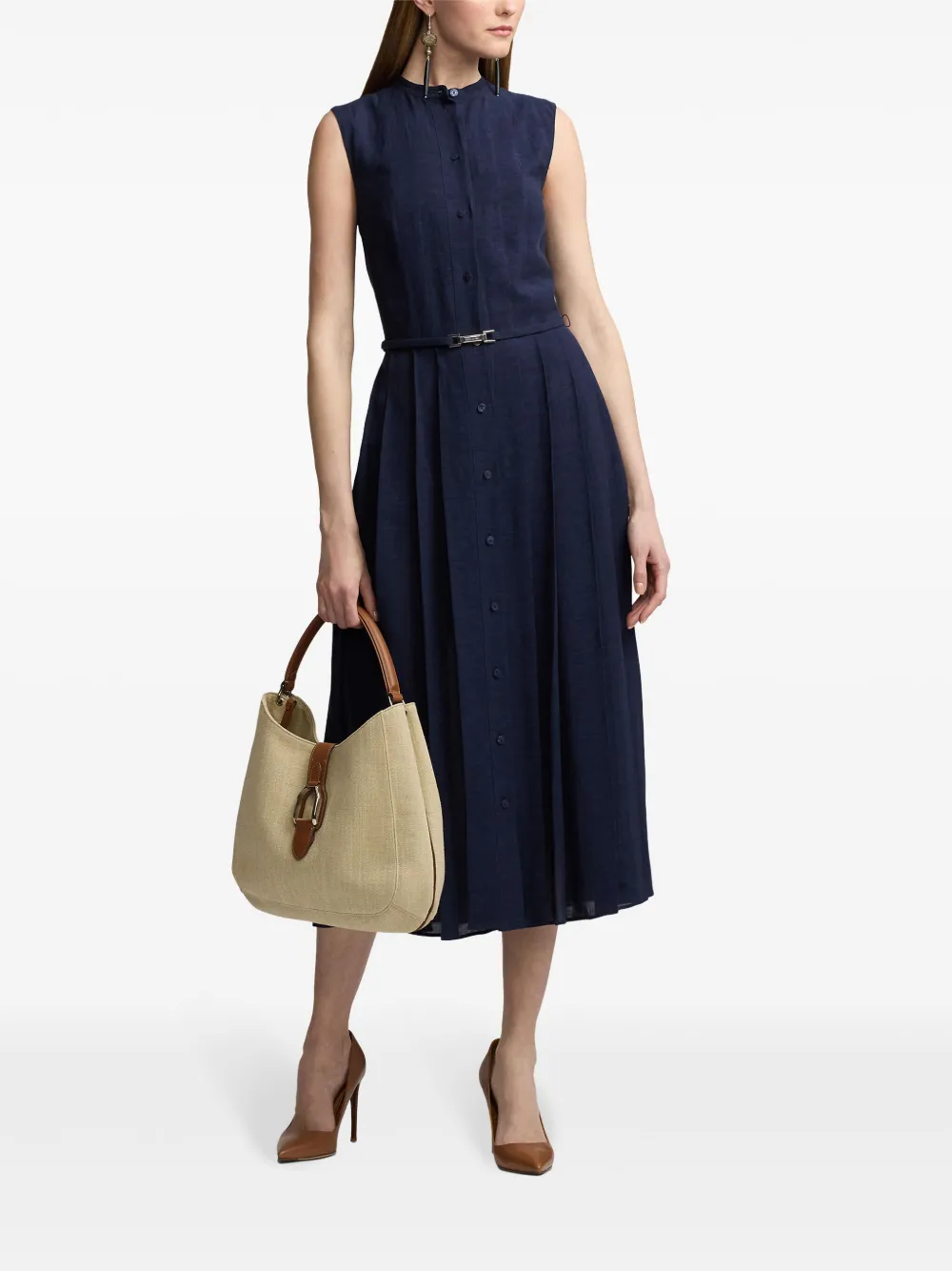 Ralph Lauren Collection Mouwloze jurk met ceintuur Blauw