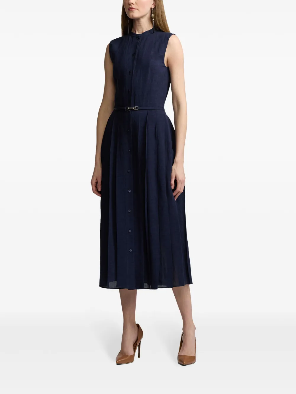 Ralph Lauren Collection Mouwloze jurk met ceintuur Blauw