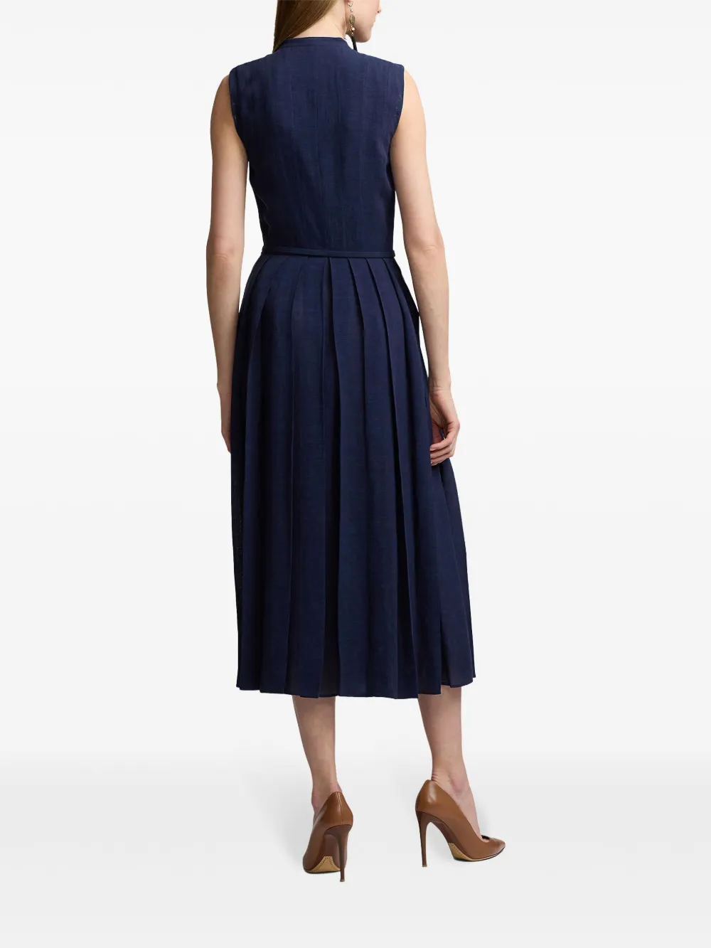 Ralph Lauren Collection Mouwloze jurk met ceintuur Blauw