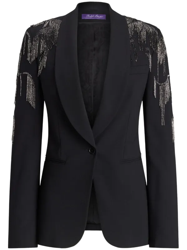 Ralph Lauren Collection Fringe Detal V-neck Blazer in Black