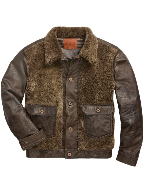 Veste en cuir à effet usé - Ralph Lauren RRL - Modalova