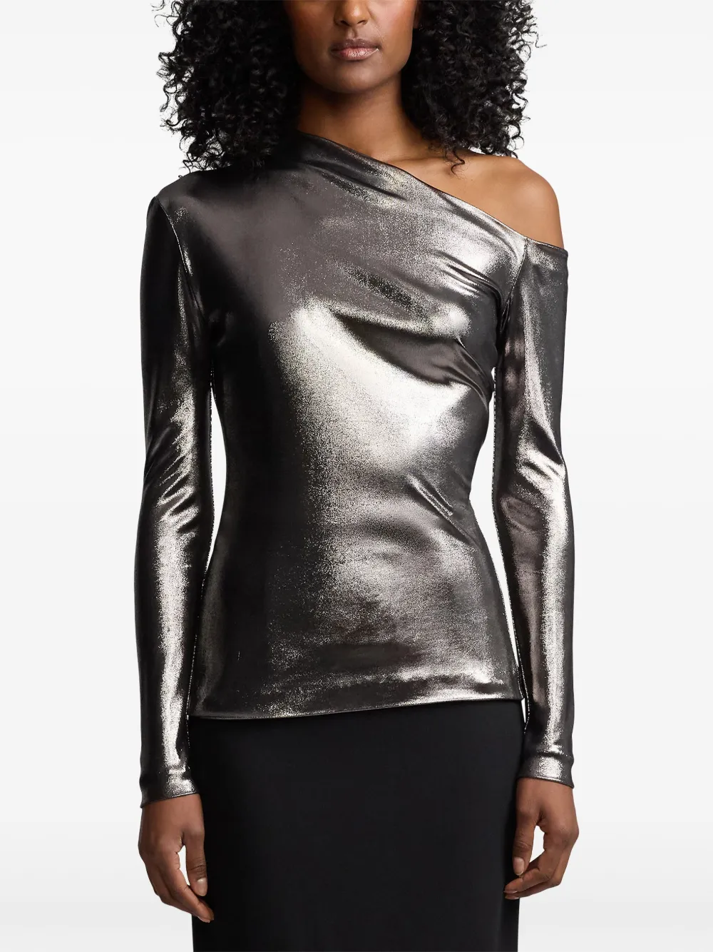 Ralph Lauren Collection Off-shoulder top met glanzend effect Zilver