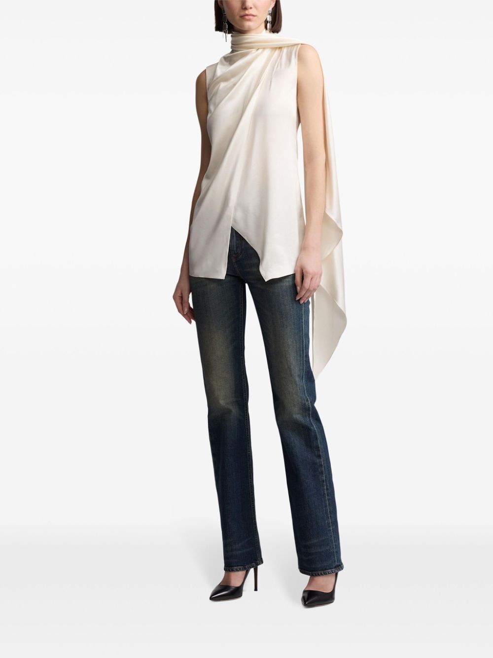 Shop Ralph Lauren Sleeveless Silk Blouse In 中性色