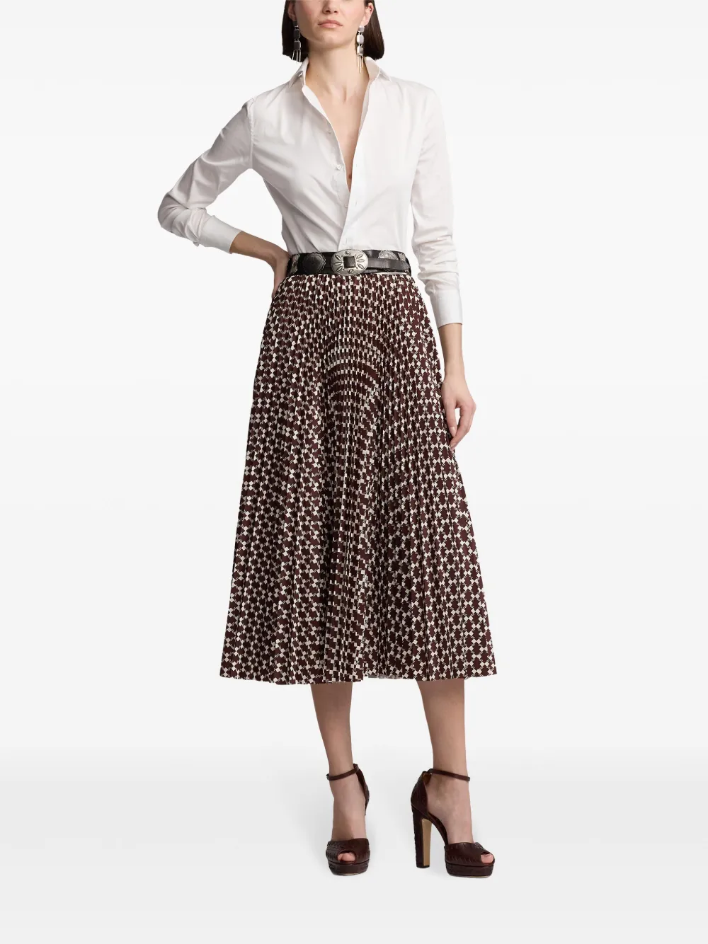 Ralph Lauren Collection Midi-rok met abstract patroon - Bruin