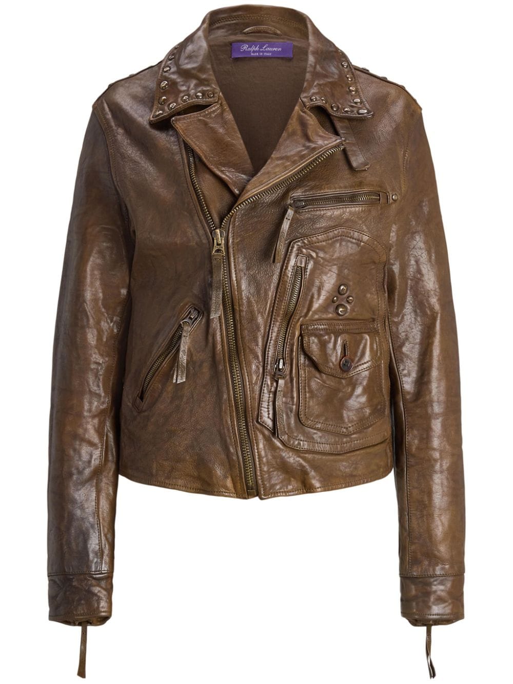 Shop Ralph Lauren Andrea Distressed Leather Jacket In Brown