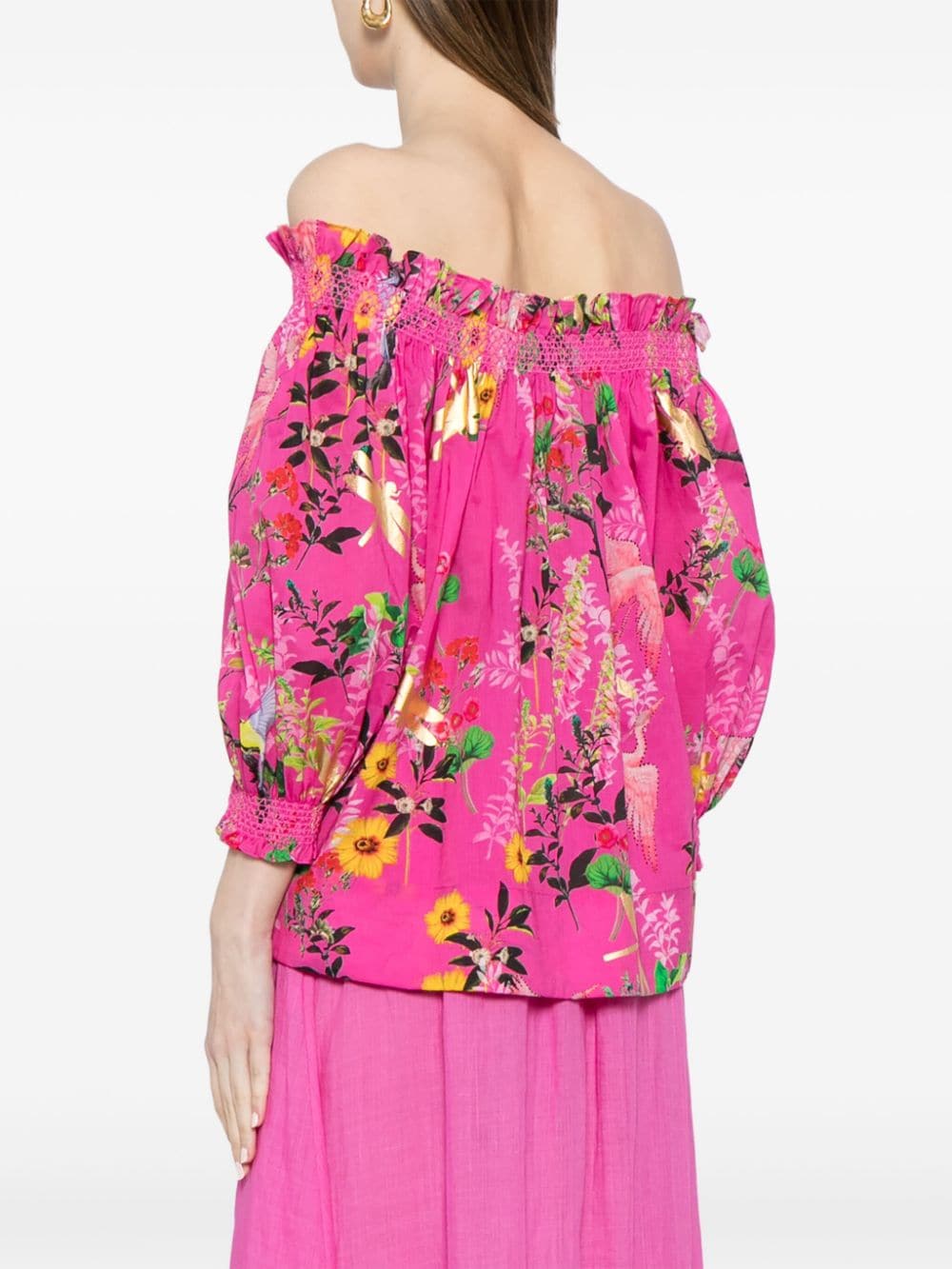 Shop Cynthia Rowley Smocked Cotton Blouse In Pink