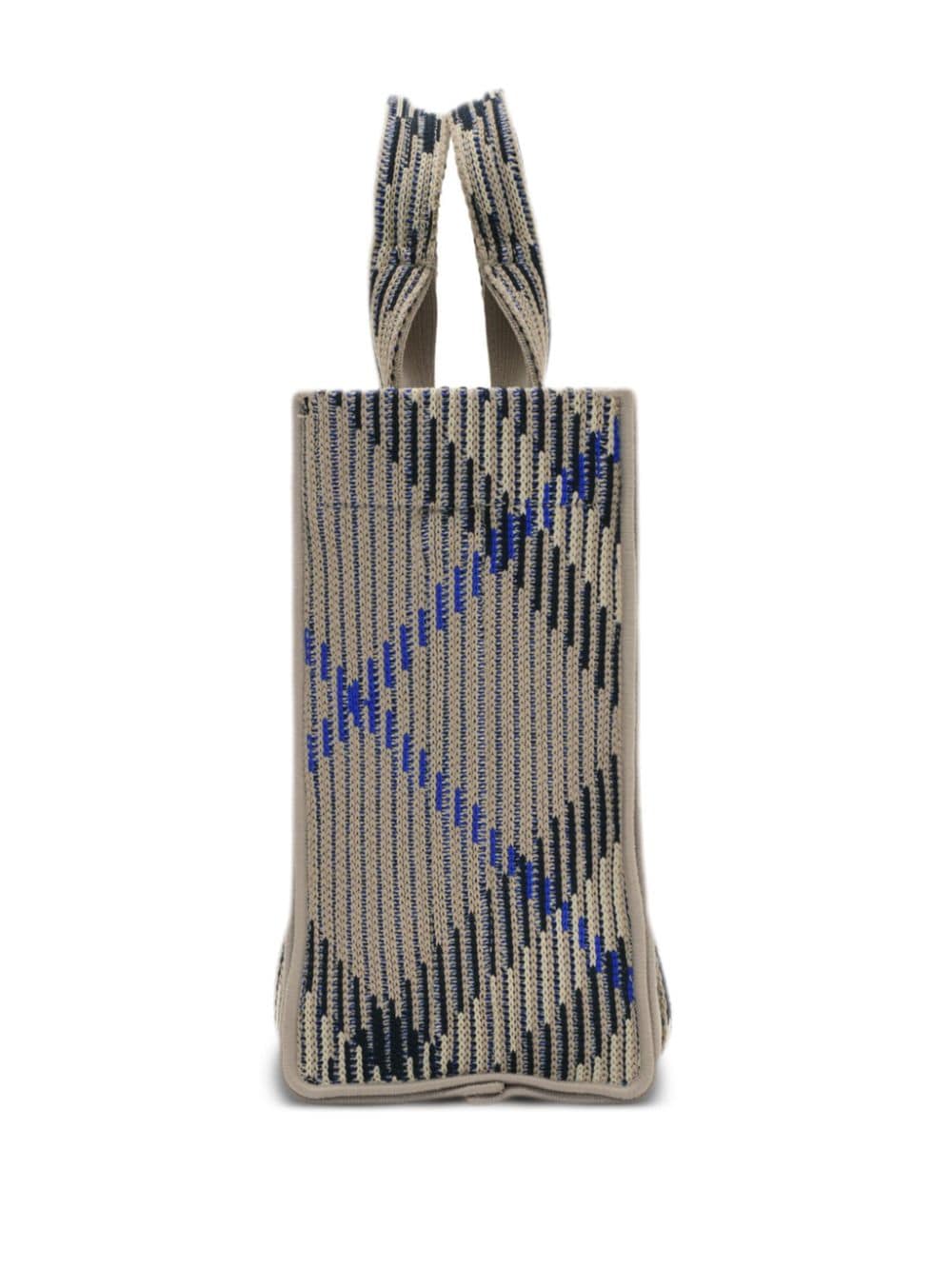 Shop Burberry Mini Check Knitted Tote Bag In Grey