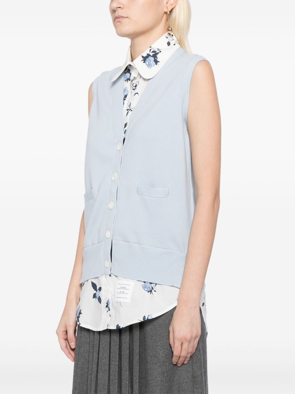 Shop Thom Browne Floral-print Layered Cotton Shirt In Blue