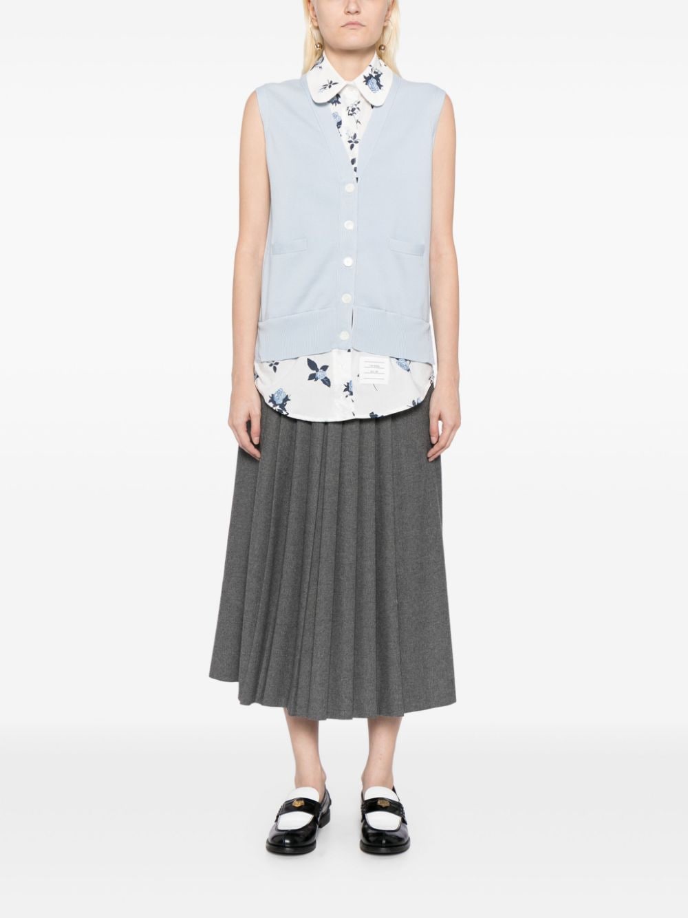 Shop Thom Browne Floral-print Layered Cotton Shirt In Blue