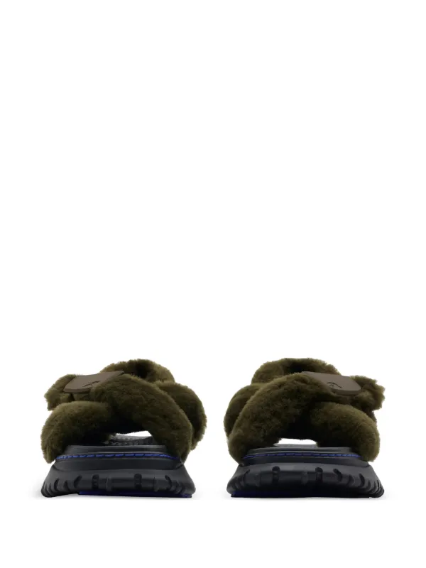 Burberry Shearling Pebble Sandals | Green | FARFETCH