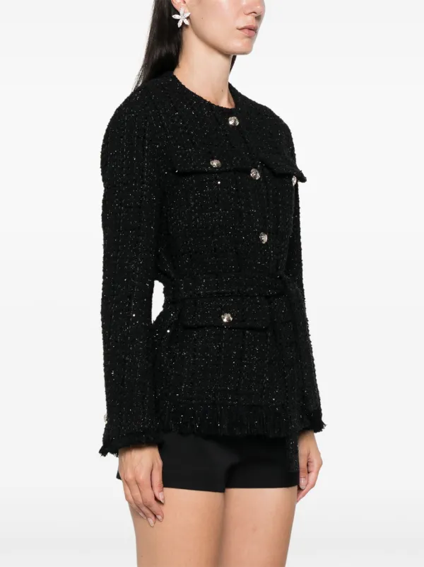 Maje Sequinned Tweed Jacket | Black | FARFETCH