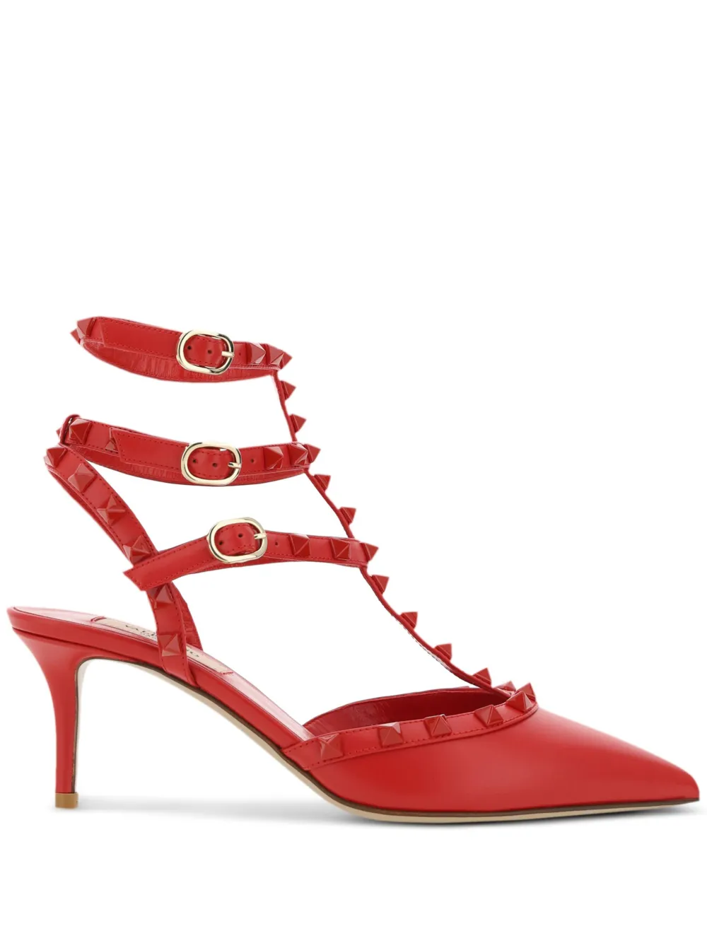 Valentino 65mm Rockstud-embellished Ankle-strap Sandals In Red