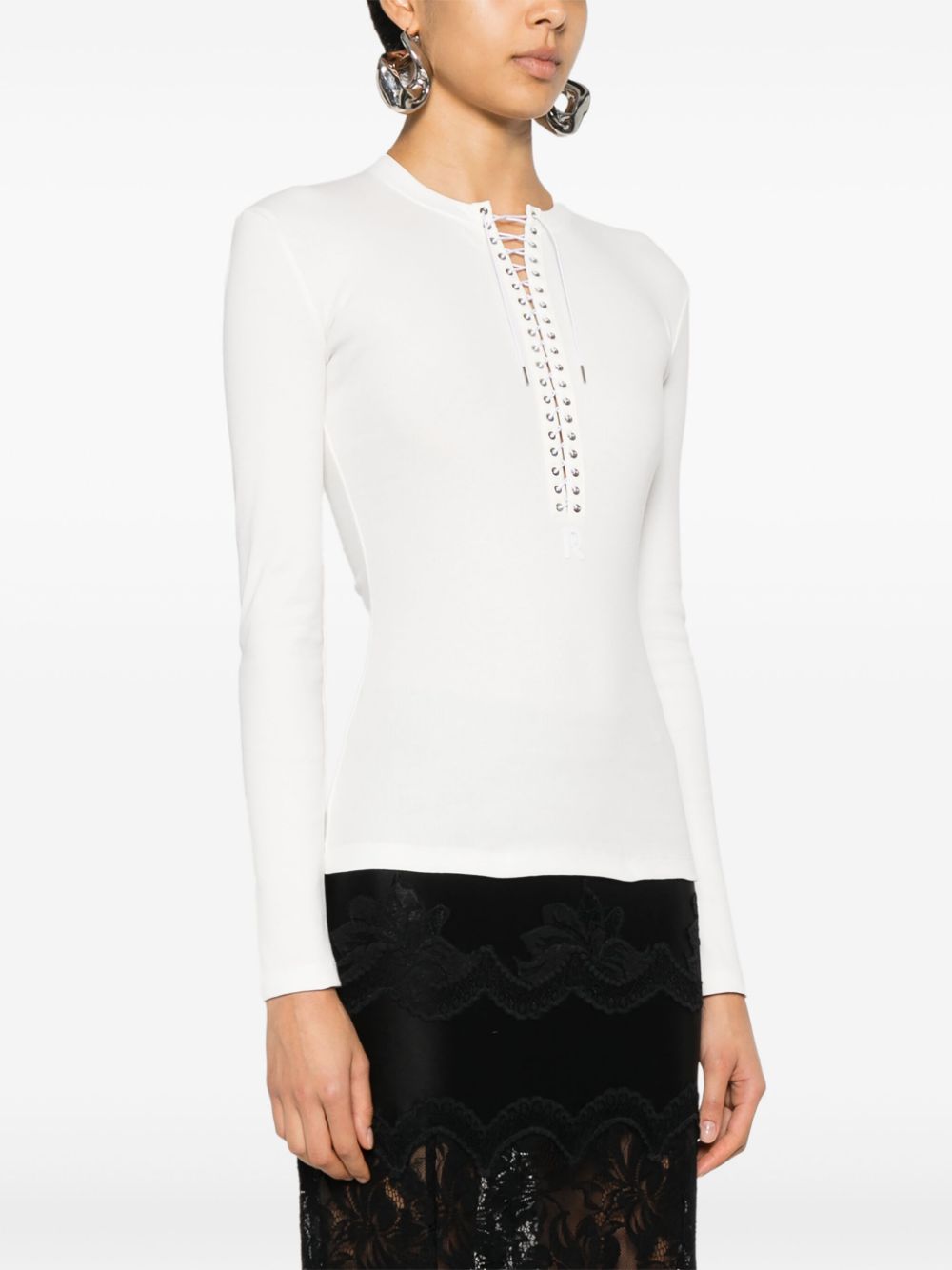 Shop Rabanne Fine-ribbed Lace-up Top In White