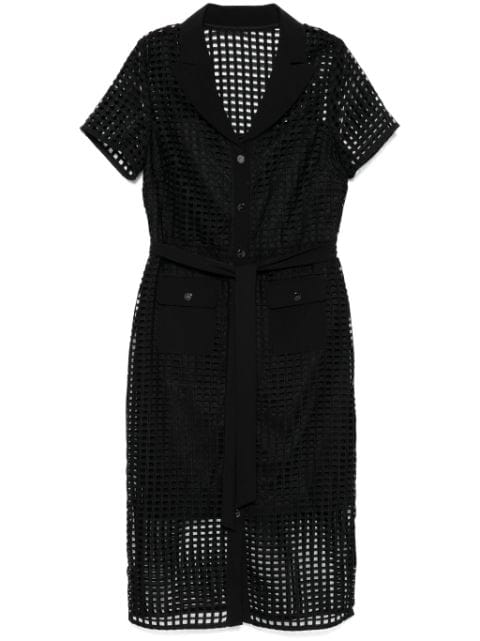 grid-pattern midi dress