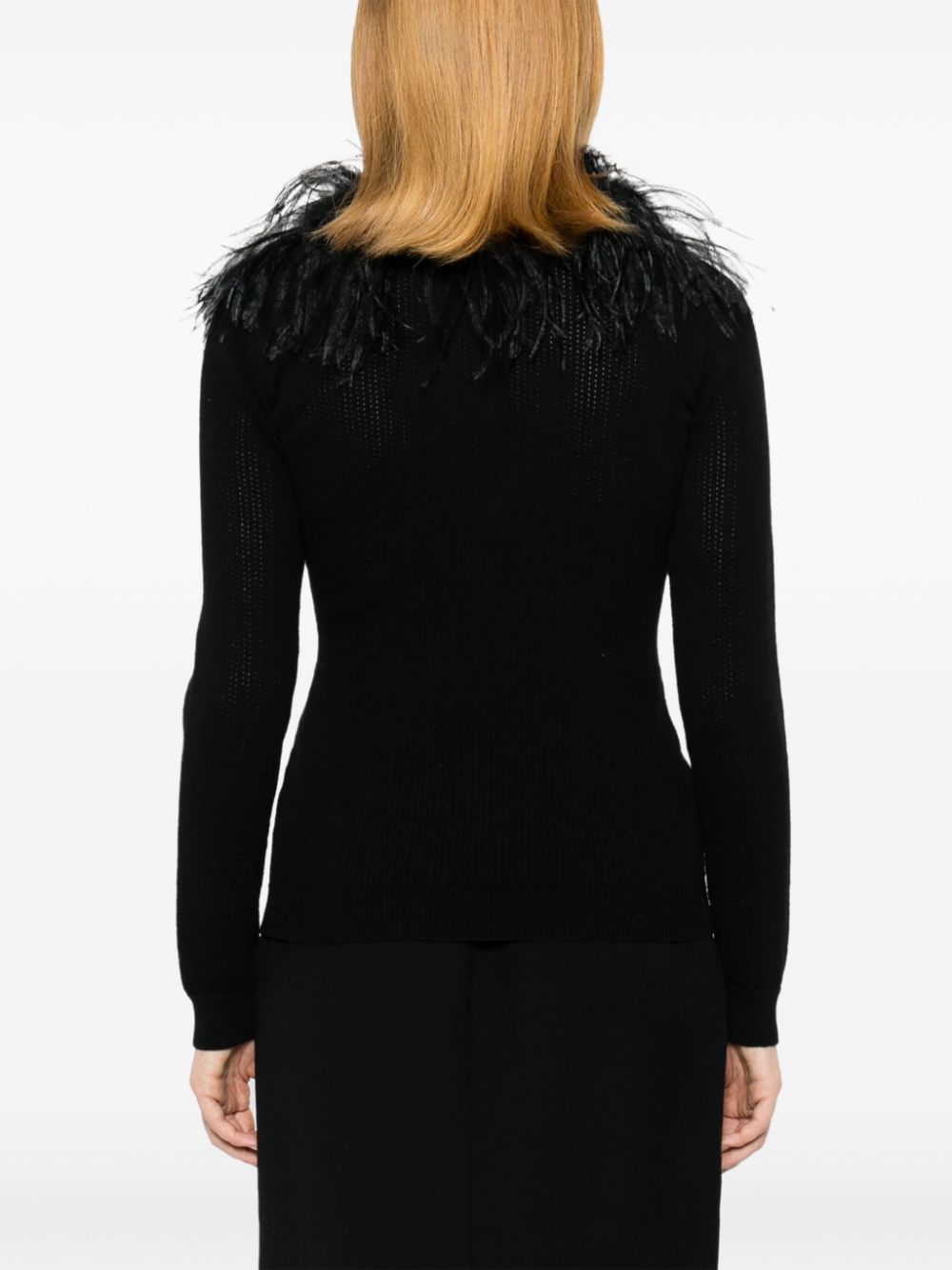 Shop Alessandra Rich Feather-trim Detail Knitted Cardigan In Black