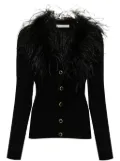Alessandra Rich feather-trim detail knitted cardigan - Black