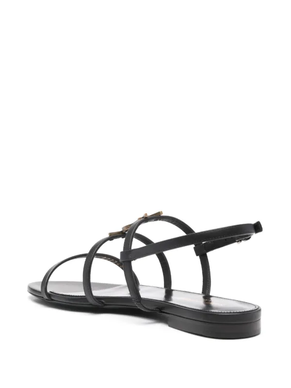 ★Saint Laurent★ Cassandre Flat Sandals Black 777348BDATT10 CASSANDRE sandals in smooth leather | Saint Laurent | YSL US