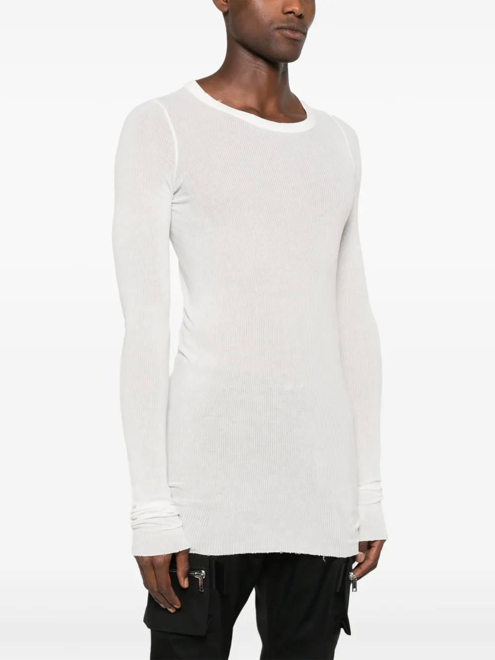 Rick Owens Geribbeld LS T-shirt Wit