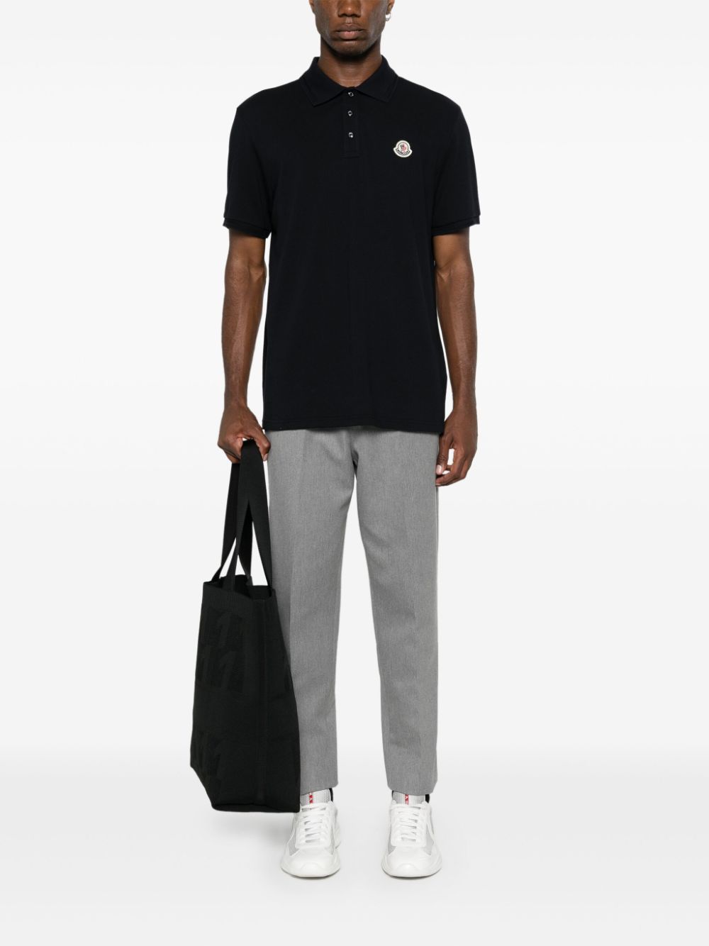 Shop Moncler Logo-appliqué Piqué Polo Shirt In Blue