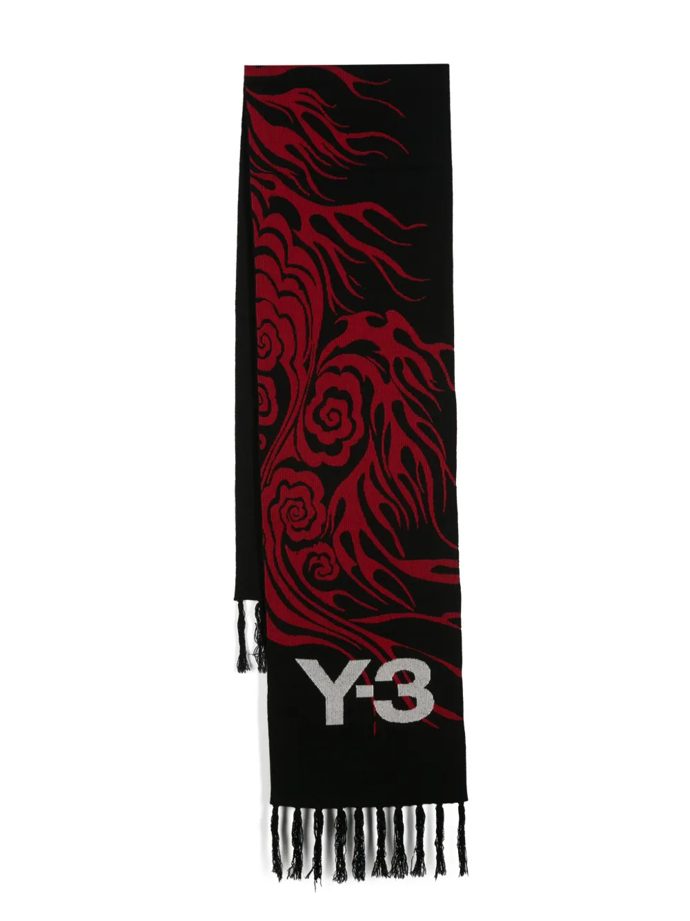 Y-3 Sjaal met logo-jacquard en franje Zwart