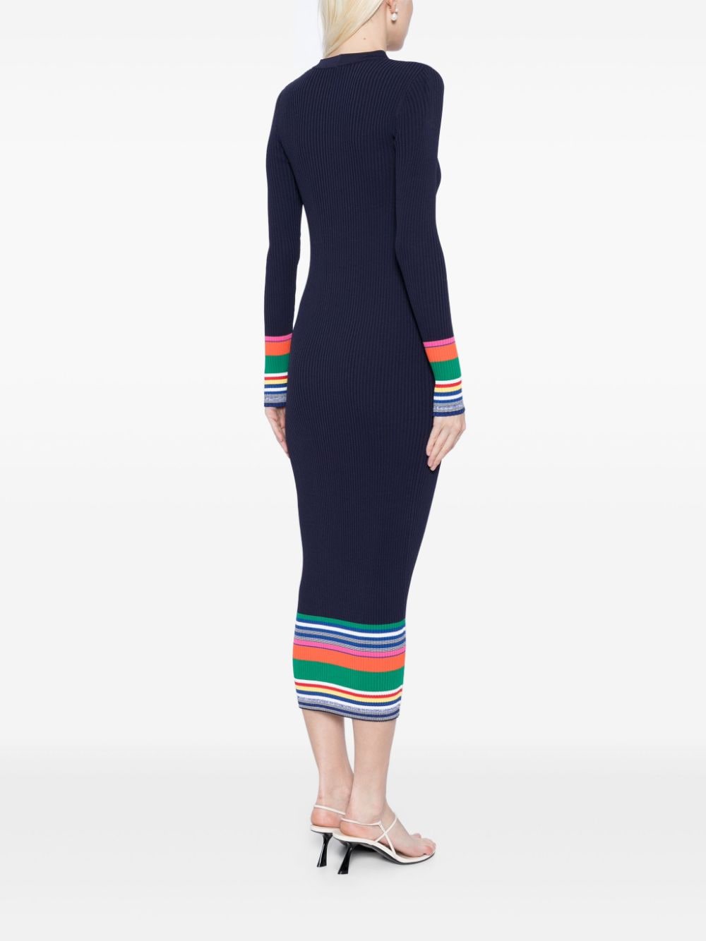 Shop Staud Shoko Ribbed-knit Dress In Blue