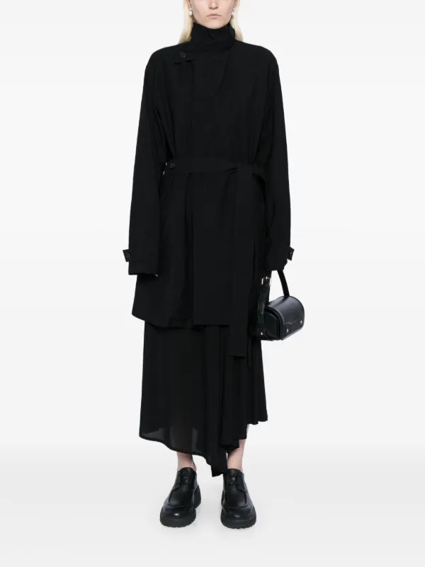 Yohji Yamamoto フーデッド トレンチコート | ブラック