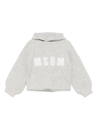 MSGM Kids fisherman's-knit Hoodie | Grey | FARFETCH
