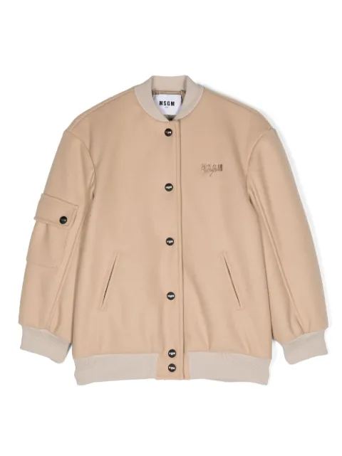 MSGM Kids logo-embroidered felted bomber jacket