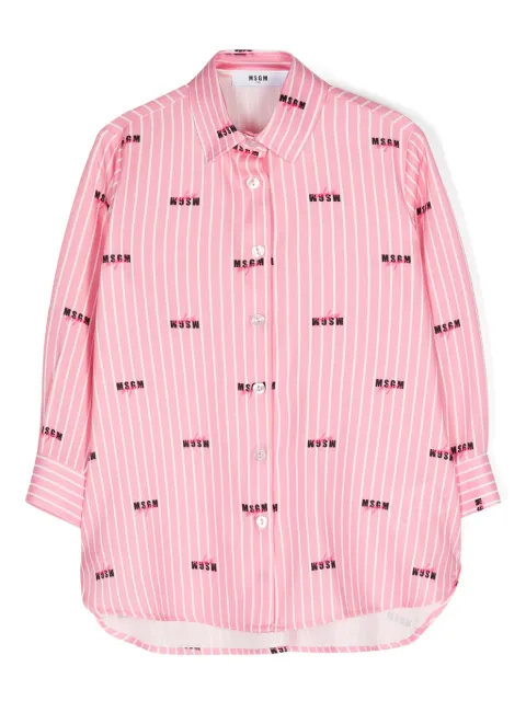 MSGM Kids logo-print striped shirt