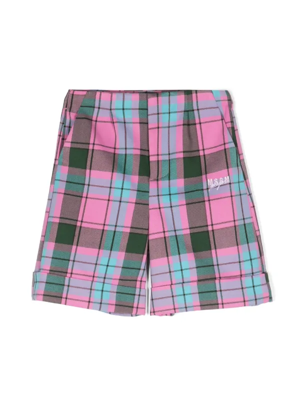 MSGM Kids logo-embroidered Plaid Shorts Pink FARFETCH TW