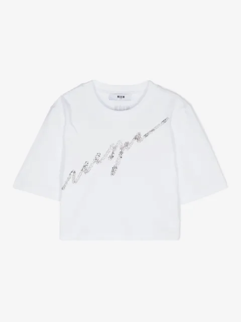 MSGM Kids sequin-logo cotton T-shirt