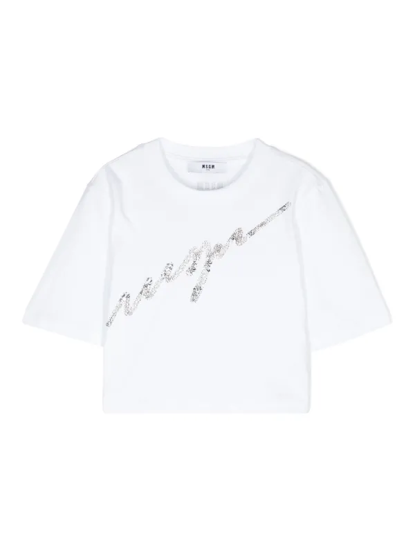 MSGM スパンコール Tシャツ XS MSGM Kids スパンコールロゴ Tシャツ | ホワイト | FARFETCH JP