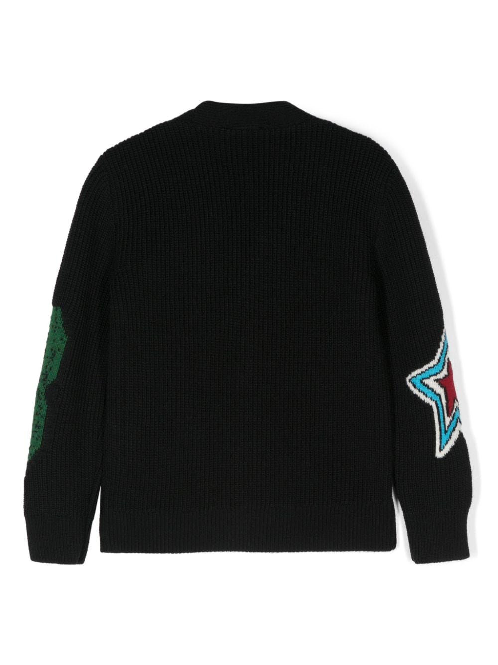 Shop Msgm Intarsia-knit Cardigan In Black