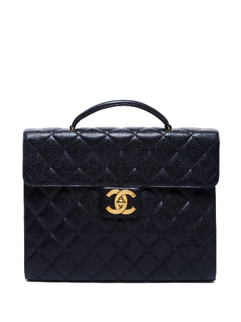 HOT SALE CHANEL 1985-1993 CC turn-lock diamond-quilted briefcase Women