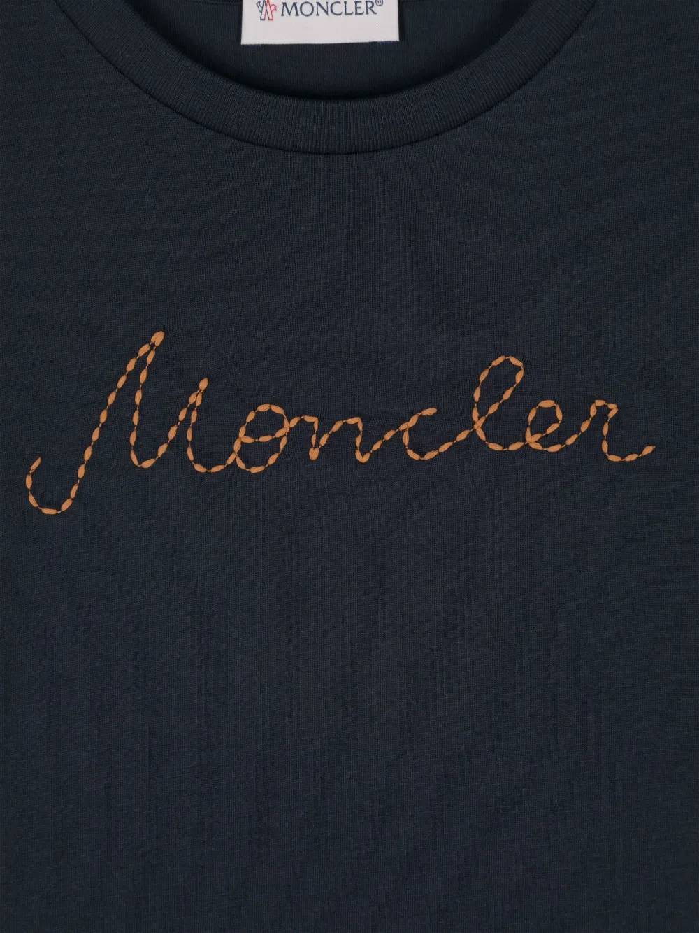 Moncler Enfant Katoenen T-shirt met geborduurd logo Blauw