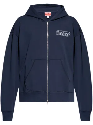 お*司様 Valentino Garavani ジップアップジャケット ネイビー Valentino Garavani logo-print zip-up Hoodie | Blue | FARFETCH