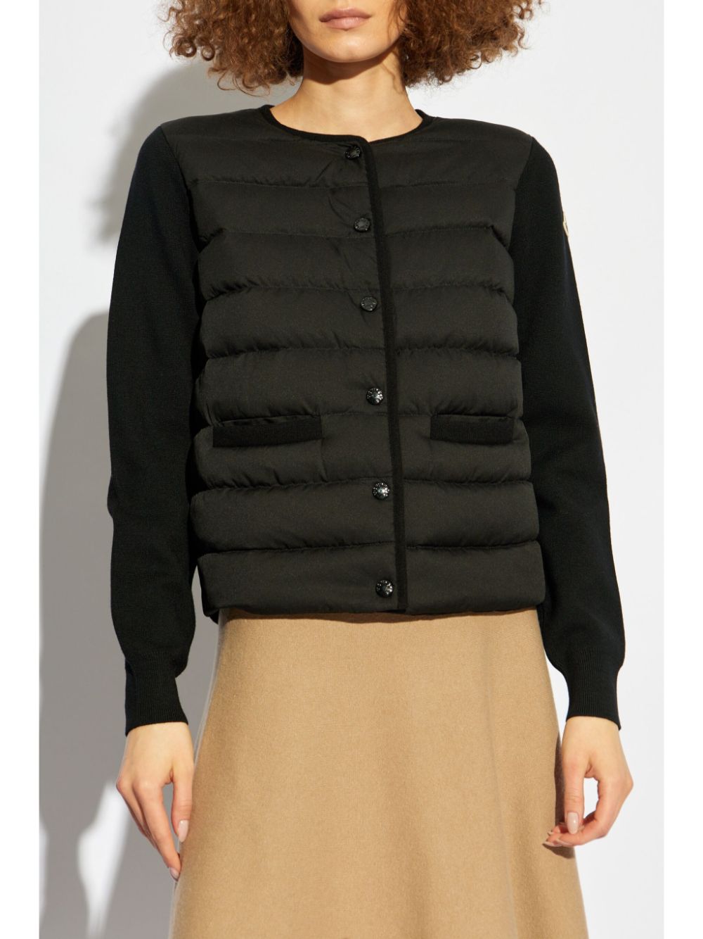 Shop Moncler Padded Wool Cardigan In Black